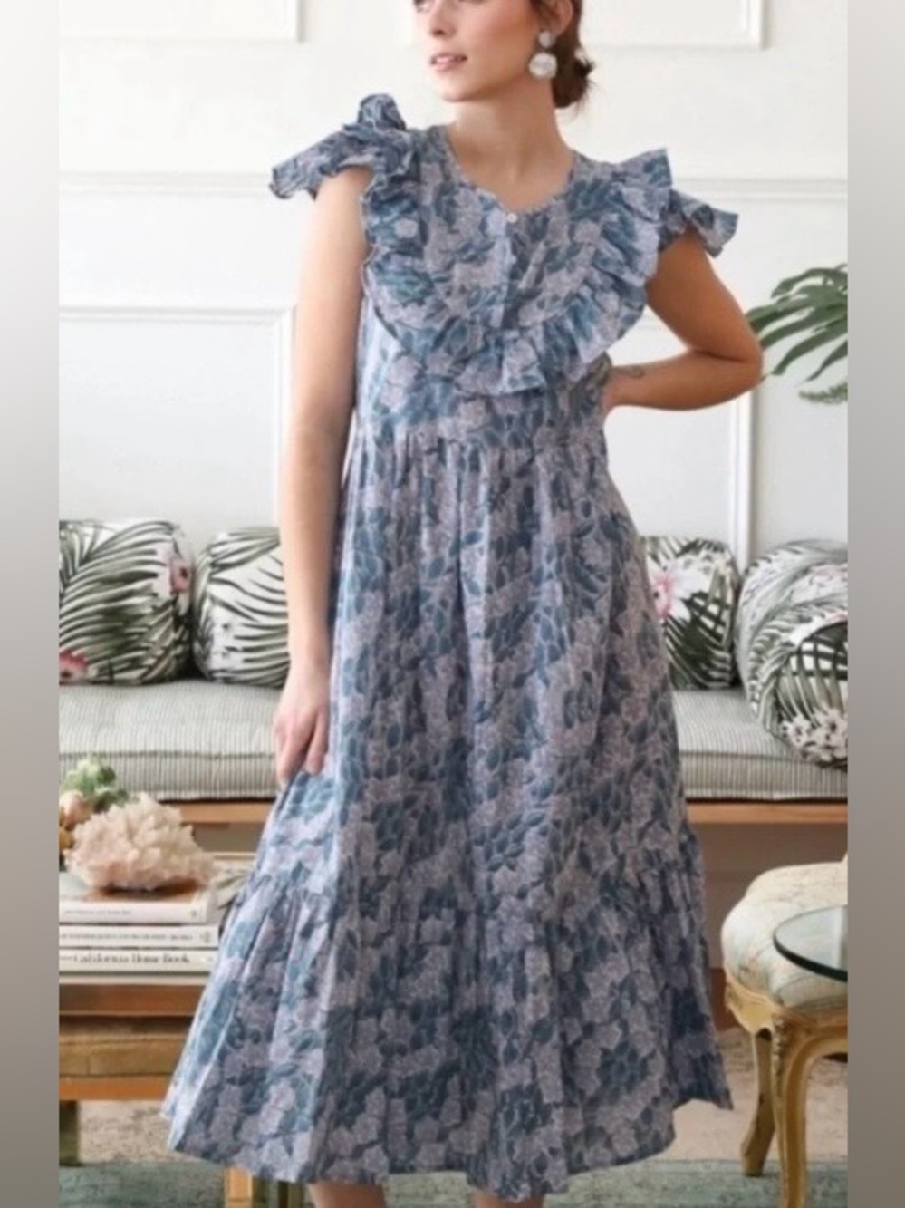 Mille Clementine Dress in Blue Pansy